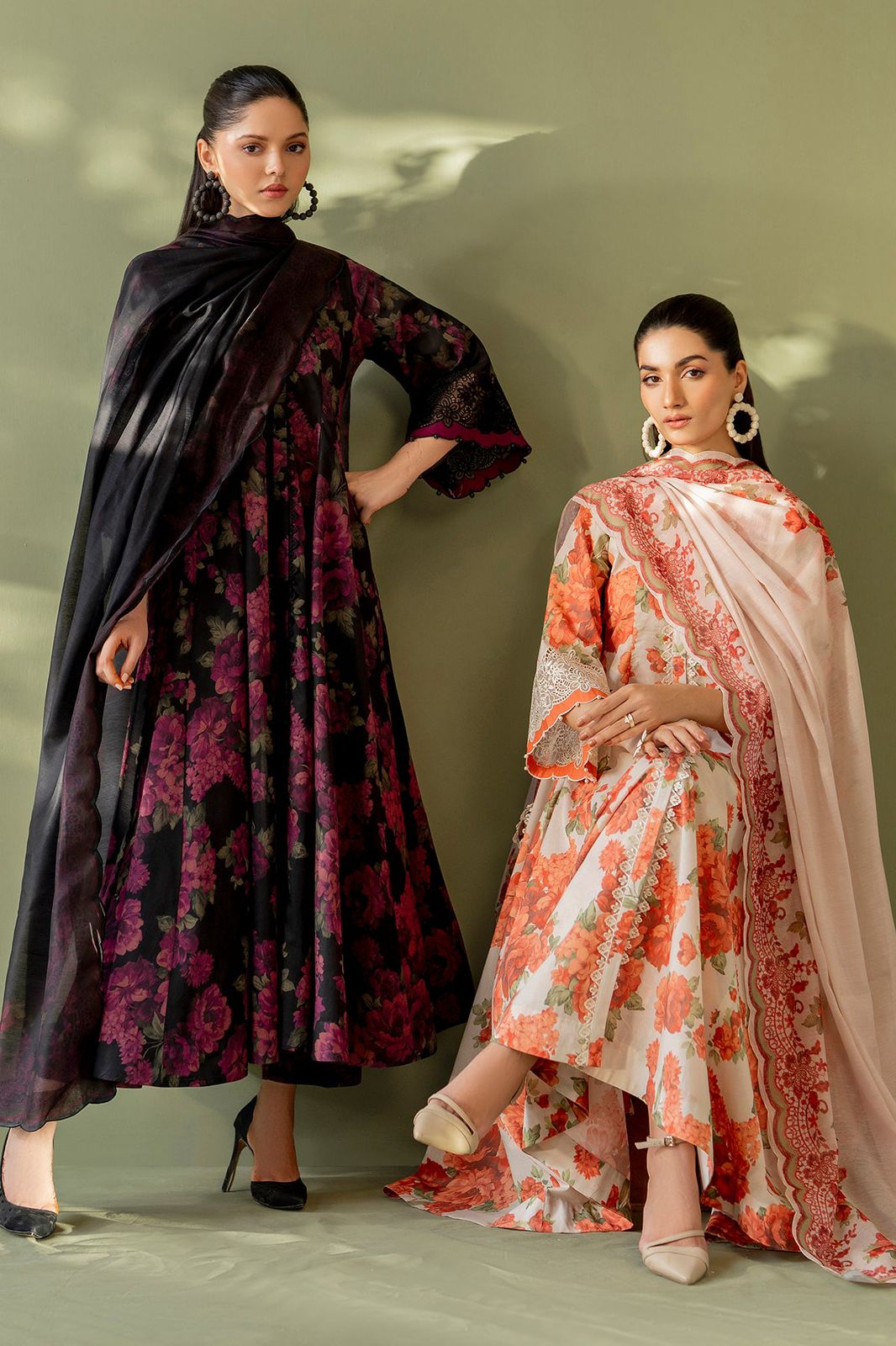 Baroque Unstitched Replica Lawn Suit | Embroidered Chiffon Dupatta 3-Piece