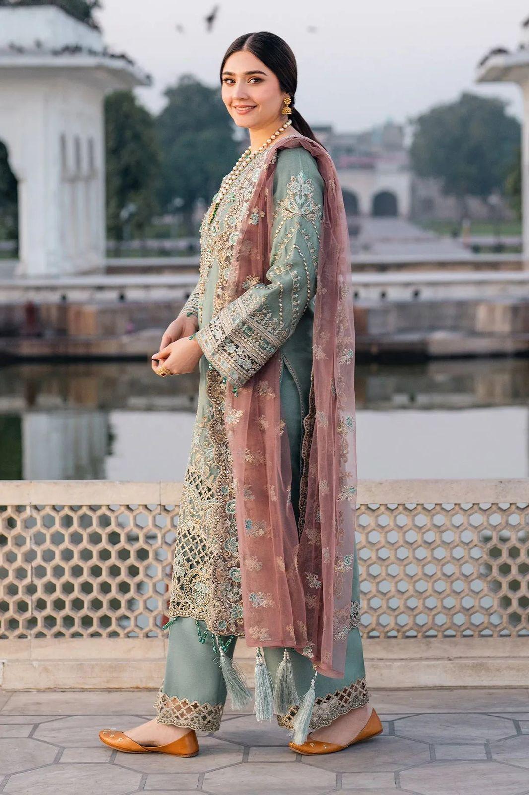 Imrozia Luxury Chiffon & Net Unstitched Suit | Handwork Embroidery with Tassel Details