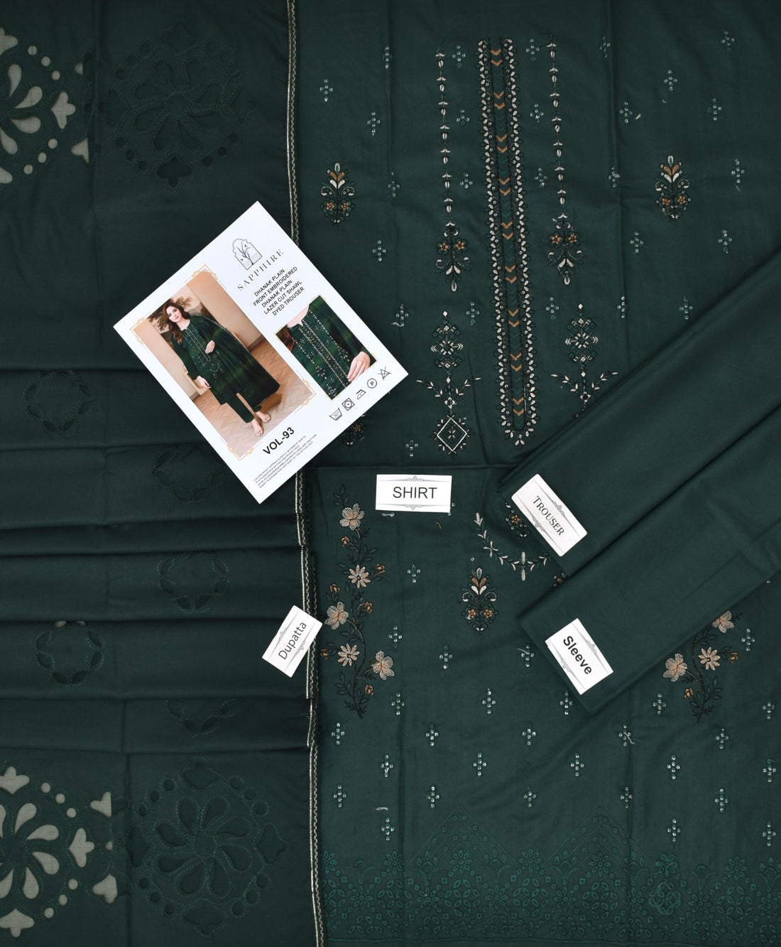 Sapphire Dhanak Unstitched Winter Suit | Embroidered Front with Laser Cut Shawl